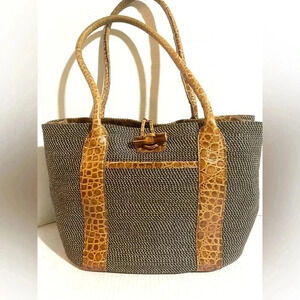 Eric javits brown fibers woven  straw satchel handbag